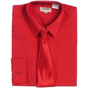 Gioberti Little Boys Red Solid Color Shirt Tie Formal 2 Piece Set 2T-7 - 7