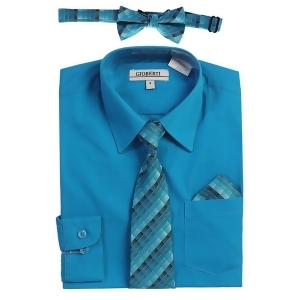Gioberti Big Boys Turquoise Tie Bow Tie Pocket Dress Shirt 4 Pc Set 8-18 - 16