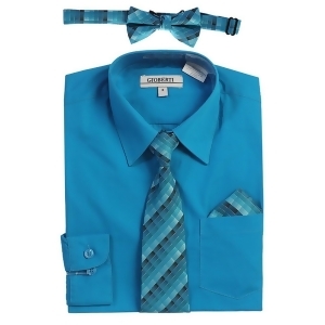 Gioberti Big Boys Turquoise Tie Bow Tie Pocket Dress Shirt 4 Pc Set 8-18 - 14