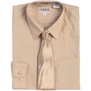 Gioberti Little Boys Khaki Solid Color Shirt Tie Formal 2 Piece Set 2T-7 - 3T