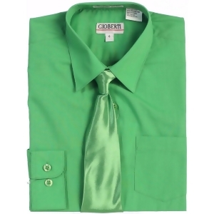 Gioberti Little Boys Green Solid Color Shirt Tie Formal 2 Piece Set 2T-7 - 5