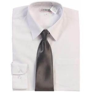 Gioberti Little Boys White Grey Solid Color Shirt Tie Formal 2 Piece Set 2T-7 - 4T
