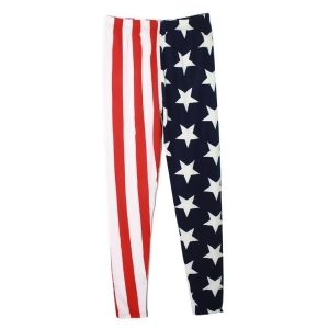 Girls Red White Blue American Flag Pattern Stretchy Trendy Leggings 6-12 - Child S/M (6/8)