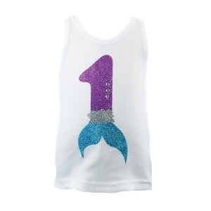 Reflectionz Little Girls White Purple Mermaid Anniversary Ribbed Tank Top 2-5 - 2T