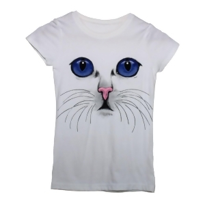 Little Girls White Blue Eyes Cat Face Print Short Sleeve Cotton T-Shirt 2-5T - 5