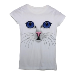 Little Girls White Blue Eyes Cat Face Print Short Sleeve Cotton T-Shirt 2-5T - 4T