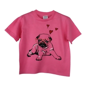 Little Girls Pink Dog Pub Heart Graphic Print Short Sleeve Cotton T-Shirt 2-5T - 5