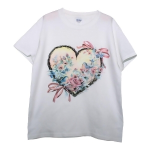 Girls White Bird Heart Bows Attached Short Sleeve Cotton T-Shirt 6-16 - Youth M (7-8)