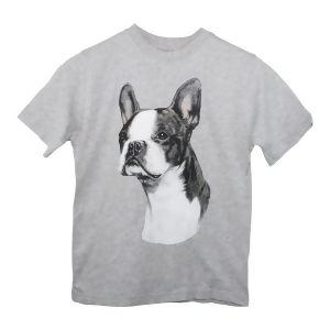 Unisex Gray Boston Terrier Dog Print Short Sleeve Cotton T-Shirt 6-16 - Youth M (7-8)