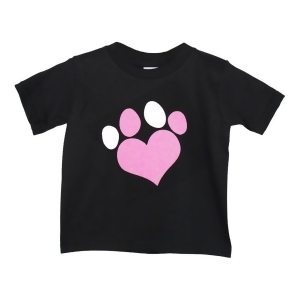 Girls Black Neon Pink Love Paw Print Short Sleeve Cotton T-Shirt 6-16 - Youth S (6-6X)