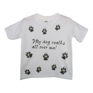 Unisex White My Dog Walks All Over Me Print Short Sleeve Cotton T-Shirt 6-16 - Youth M (7-8)