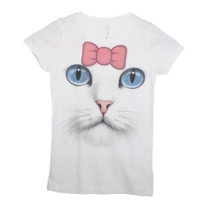 Little Girls White Pink Cat Face Bow Print Short Sleeve Cotton T-Shirt 2-5T - 2T