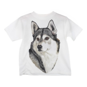 Unisex White Siberian Husky Print Cotton Short Sleeve T-Shirt 6-16 - Youth L (10-12)