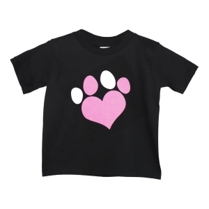 Little Girls Black Neon Pink Love Paw Print Short Sleeve Cotton T-Shirt 2-5T - 3T