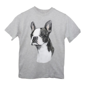 Unisex Little Kids Gray Boston Terrier Dog Print Short Sleeve T-Shirt 2-5T - 2T