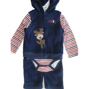 Buster Brown Baby Boys Blue Red Striped Hooded Vest Bodysuit 3 Pc Pants Set 0-9M - 12 Months