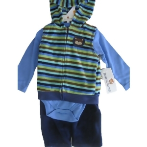 Buster Brown Baby Boys Blue Striped Hooded Vest Bodysuit 3 Pc Pants Set 0-9M - 18 Months