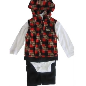 Buster Brown Baby Boys White Red Printed Hooded Vest Bodysuit 3 Pc Pants Set 0-9M - 12 Months