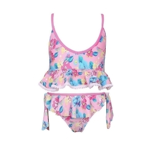 Sun Emporium Little Girls Pink Blue Vintage Blossom Frill Bikini Swimsuit 4-6 - 6