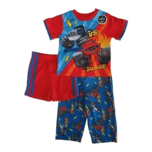 Nickelodeon Little Toddler Boys Red Blue Blaze Short Sleeve 3 Pc Pajama 2-4T - 2T