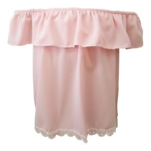 Little Girls Pink Overlay Lace Trim Scalloped Hem Off-Shoulder Top 4-6 - 6