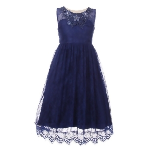 Big Girls Navy Floral Decorated Lace Junior Bridesmaid Dress 8-12 - 8