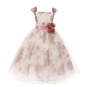 Little Girls Red Rose Print Overlaid Sleeveless Flower Girl Dress 2-6 - 4