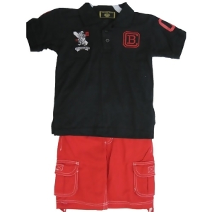 College Boys Apparel Little Boys Red Black Polo Shirt 2 Pc Cargo Shorts 4-7 - 4