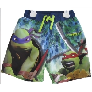 Nickelodeon Big Boys Green Navy Ninja Turtle Printed Swim Wear Shorts 8-16 - 8