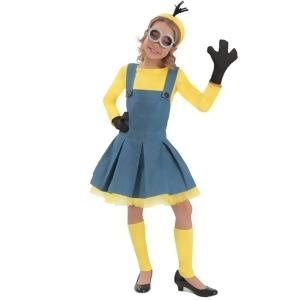 Little Girls Blue Yellow Chambray Minion 6 Pc Dress Up Halloween Costume 4-6 - 6