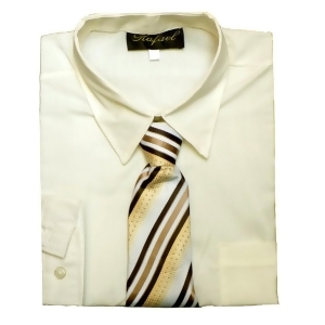 Big Boys Ivory Tie Long Sleeve Button Special Occasion Dress Shirt 8-20 - 14