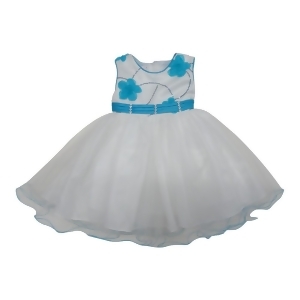 Little Girls Turquoise White Sequin Floral Accent Flower Girl Dress 2T-6x - 3T