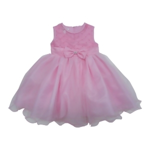 Little Girls Pink Beaded Bow Accent Ruffle Overlaid Flower Girl Dress 2T-6x - 2T