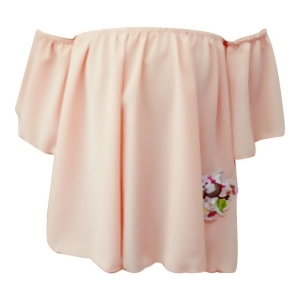 Big Girls Peach Flower Patch Off Shoulder Large Sleeve Blouse Top 8-14 - 14
