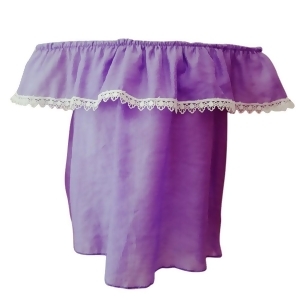 Big Girls Purple Contrast Scalloped Lace Trim Off-Shoulder Blouse Top 8-14 - 10