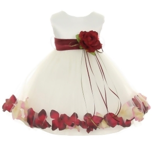 Kids Dream Baby Girl Ivory Burgundy Satin Petal Floating Sash Flower Girl Dress 6-24M - 24 Months