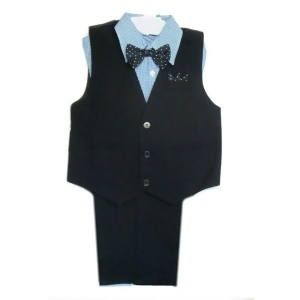 Rafael Little Boys Navy Blue Plaid Shirt Vest Pants Bowtie 4 Pcs Suit 2T-7 - 3T