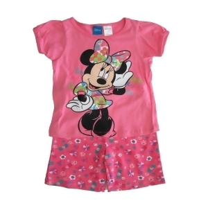 Disney Little Girls Pink Minnie Mouse Print T-Shirt 2 Pc Shorts Outfit 4-6X - 6