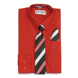 Berlioni Little Boys Red White Black Stripe Necktie Dress Shirt 2 Pc Set 4-7 - 7