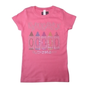 Little Girls Pink Kindergarten Rocks Bling Cotton T-Shirt 2T-5 - 2T