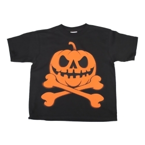 Unisex Little Kids Black Pumpkin Skull Cross Bones Halloween Cotton T-Shirt 2T-5 - 5