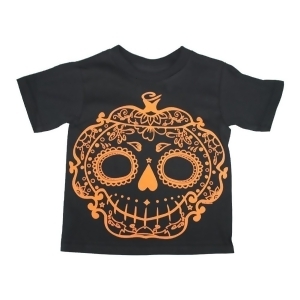 Little Girls Black Pumpkin Sugar Skull Halloween Cotton T-Shirt 2T-5 - 5