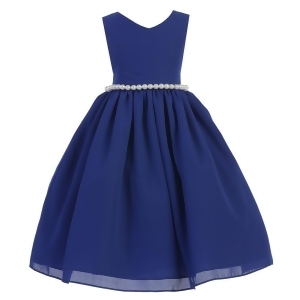 Little Girls Royal Blue Wool Dobby V-neck Pearl Waist Flower Girl Dress 2-6 - 2