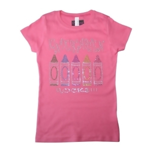 Girls Pink Kindergarten Rocks Bling Cotton T-Shirt 6-16 - Youth M (7-8)