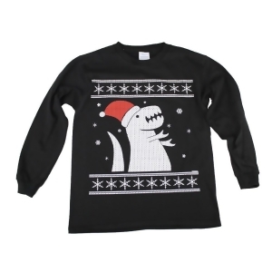 Boys Black Christmas T-rex Print Long Sleeve Cotton T-Shirts 6-16 - Youth S (6-6X)