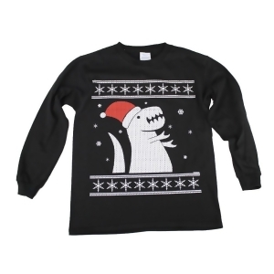 Boys Black Christmas T-rex Print Long Sleeve Cotton T-Shirts 6-16 - Youth XL (14-16)