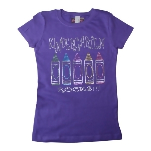 Girls Purple Kindergarten Rocks Bling Cotton T-Shirt 6-16 - Youth M (7-8)