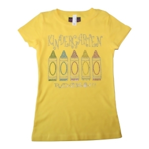 Girls Yellow Kindergarten Rocks Bling Cotton T-Shirt 6-16 - Youth XL (14-16)