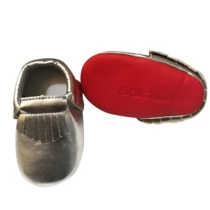 Baby Girls Silver Red Soft Sole Faux Leather Tassel Moccasin Crib Shoes 3-18M - 12-18 Months