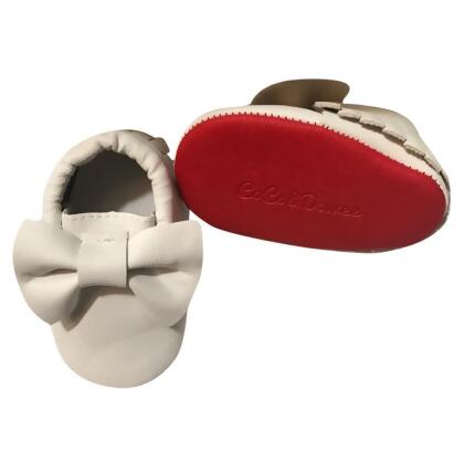 Baby Girls White Red Tassel Bow Soft Sole Faux Leather Crib Shoes